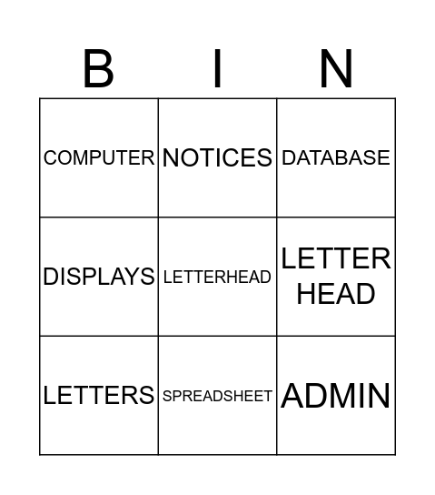 ADMIN BINGO Card