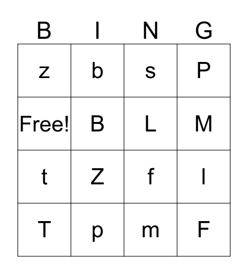 Starter Consonants Bingo Card