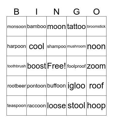 oo food Bingo Card