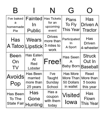 People Bing Bingo Card