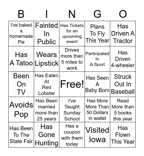 People Bing Bingo Card