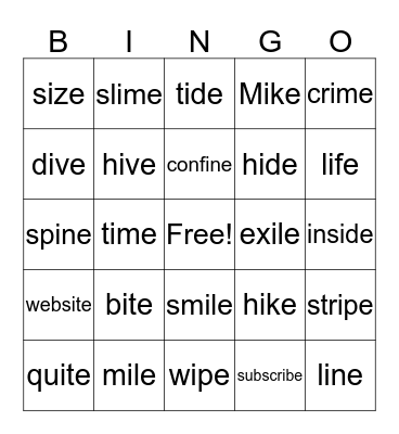 Long /i/ Bingo Card