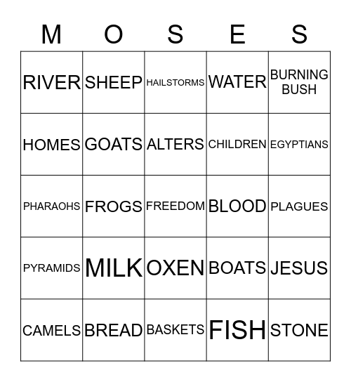 MOSES Bingo Card