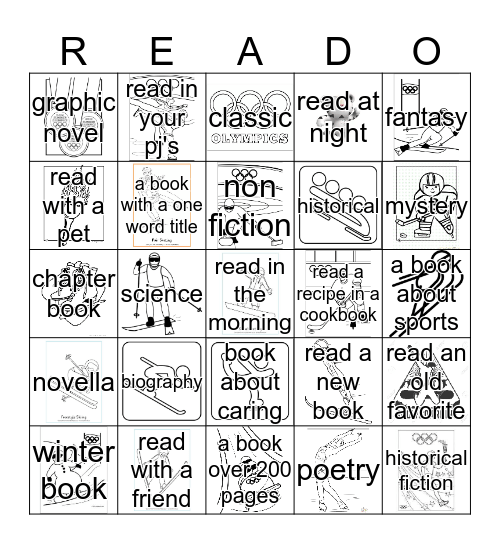 Go for the Gold Reading Challenge Bingo Card