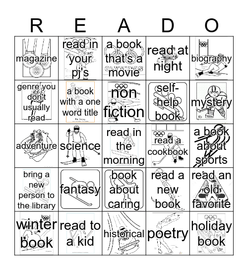 Go for the Gold Reading Challenge Bingo Card