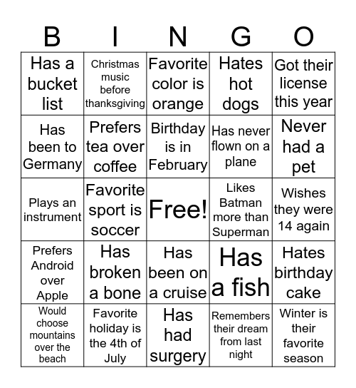 FACT! Bingo Card