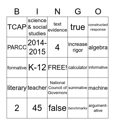 Common Core Bingo Card