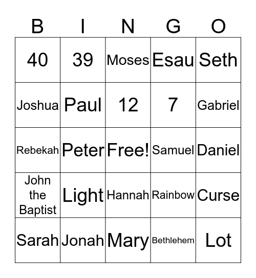 Bible Bingo Card