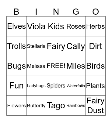 Herb Fairies Bingo Card