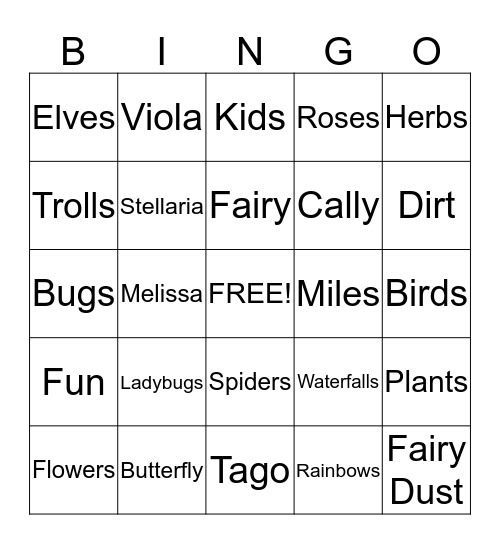 Herb Fairies Bingo Card