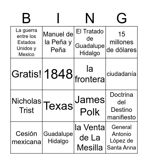 El Tratado de Guadalupe Hidalgo  Bingo Card