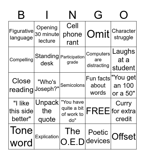 Rakusin BINGO Card