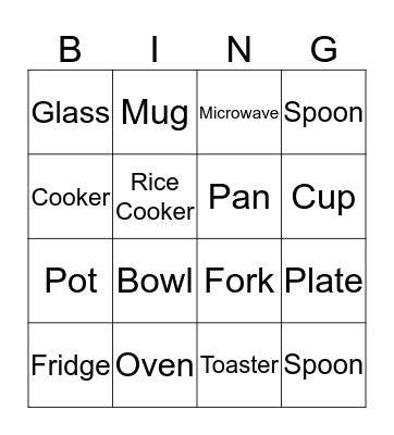 Kitchen Bingo Card
