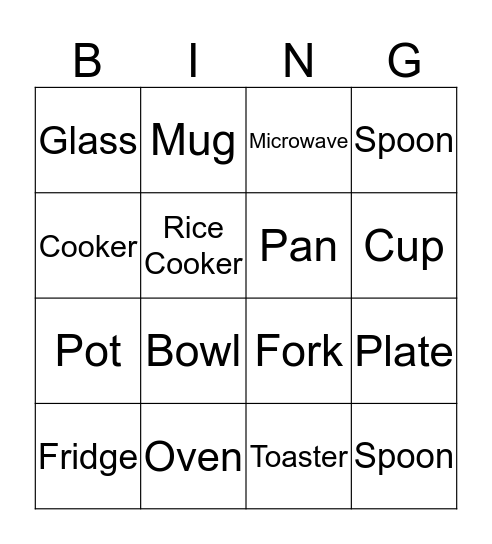 Kitchen Bingo Card