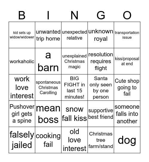 Hallmark Christmas Movie Bingo Card