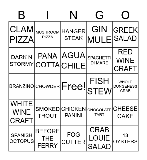 SEASIDE BINGO  Bingo Card
