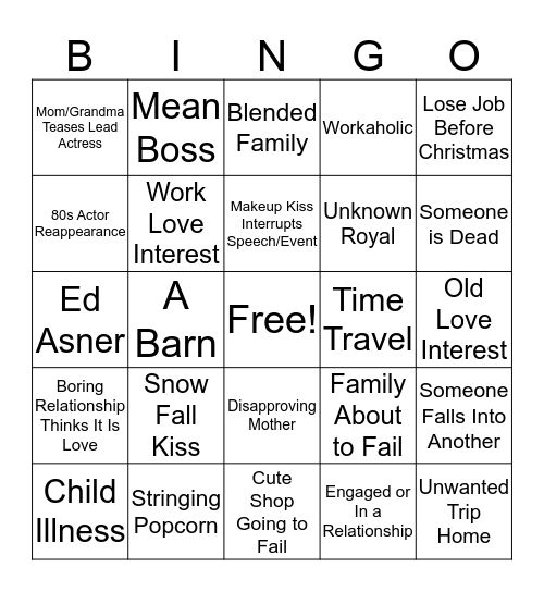 Hallmark Christmas Movie Bingo Card