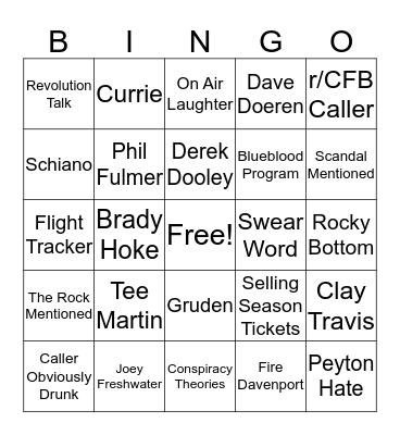r/CFB Radio Show Bingo Card
