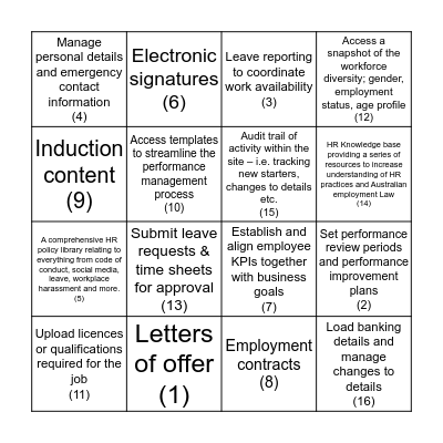 Employment Hero Bingo Card