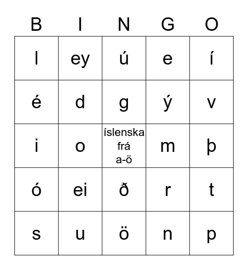 Stafrófið Bingo Card