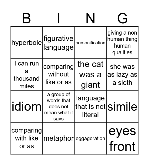 Figurative language Bingo Card
