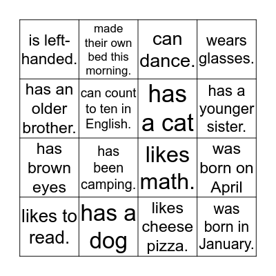 Find Somebody in this Class Who.... Bingo Card