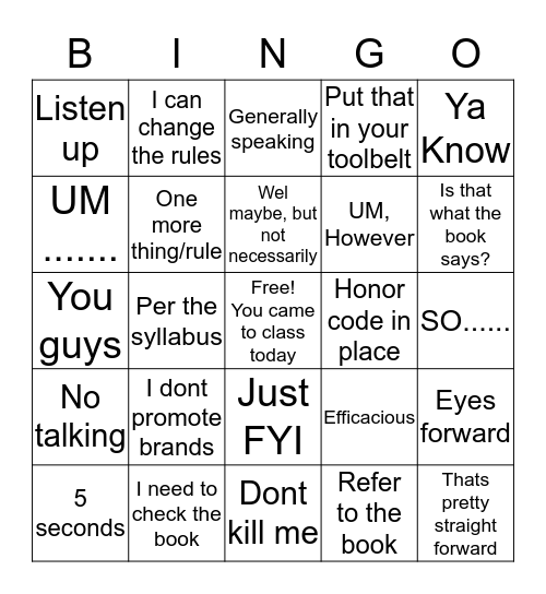 OTC Bingo Card