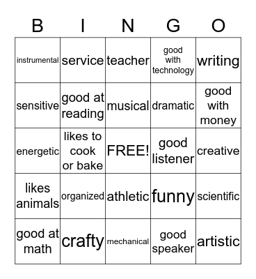 Gifts from God Bingo Card
