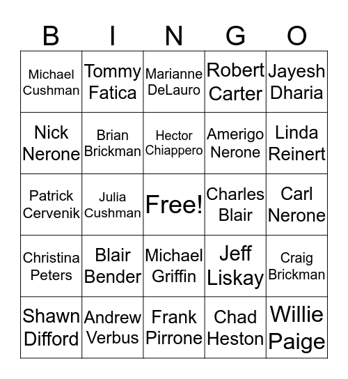 Nerone & Sons Holiday Bingo Card