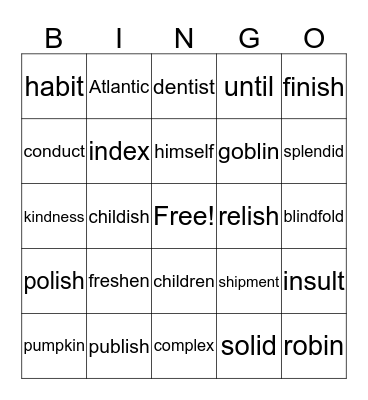 Fundations Unit 5 Bingo Card