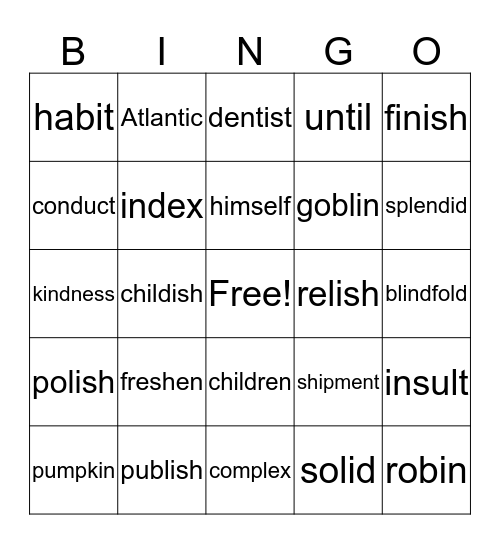 Fundations Unit 5 Bingo Card