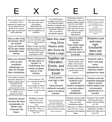 It's Back to School Night / Noche de regreso a la escuela  Bingo Card