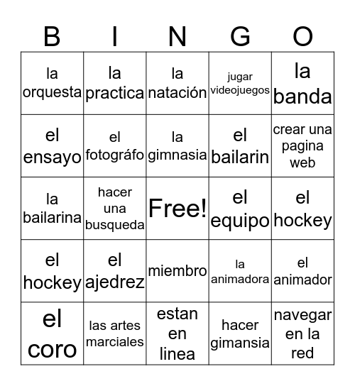 las actividades extracurriculares Bingo Card