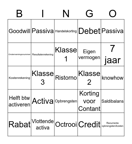 Boekhouden Bingo Card