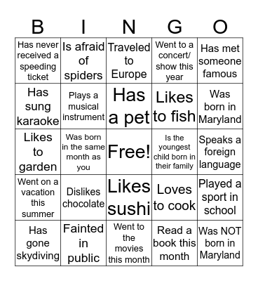 Find Someone Who... Bingo Card