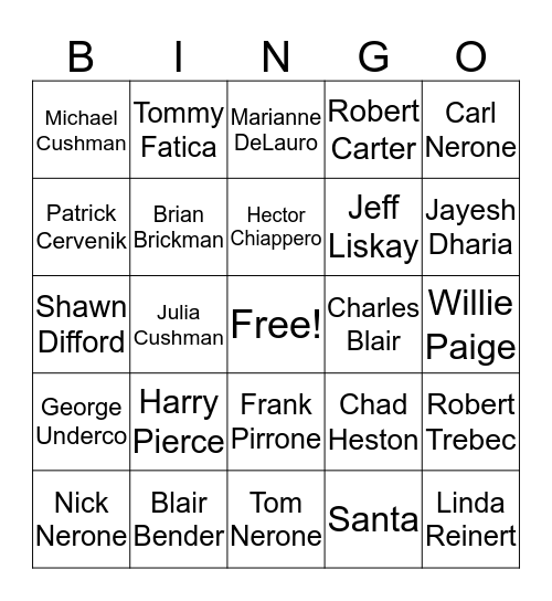 Nerone & Sons Holiday Bingo Card
