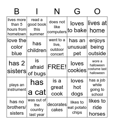 Get to know you BINGO  Bingo Card