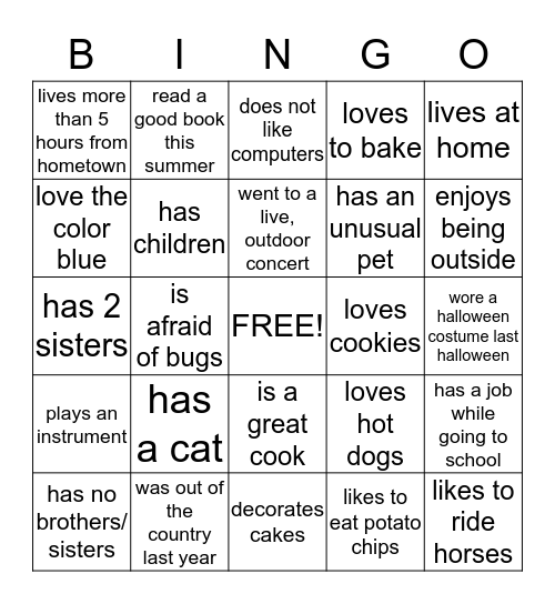 Get to know you BINGO  Bingo Card