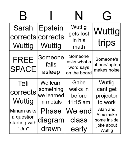 Kinetics Bing Bingo Card