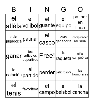 U6L1 Los Deportes Bingo Card