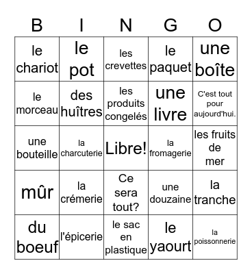 French 2 Bien Dit chapter 3 vocabulary 2 Bingo Card