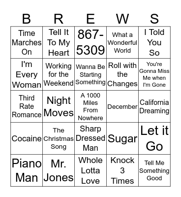 Boondocks Brews, Beats & Bingo Card
