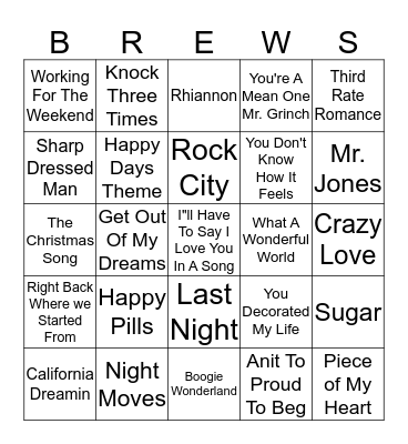 Boondocks Brews, Beats & Bingo Card