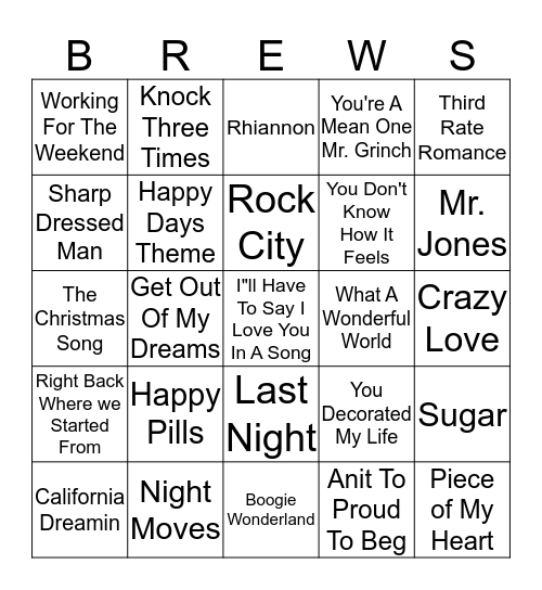 Boondocks Brews, Beats & Bingo Card