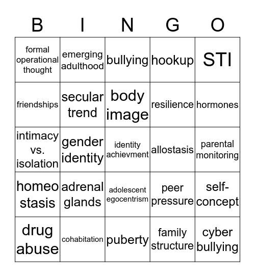 developmental psych bingo Card