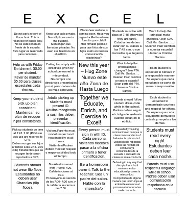 It's Back to School Night ~        Noche de regreso a la escuela  Bingo Card