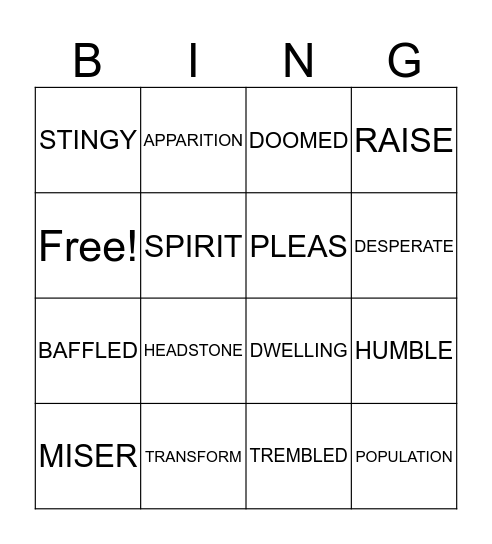 A CHRISTMAS CAROL BINGO Card