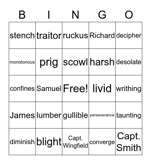 Blood on the River--Quiz 1 Vocab Bingo Card