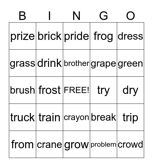 Consonant Clusters with 'R' Bingo Card