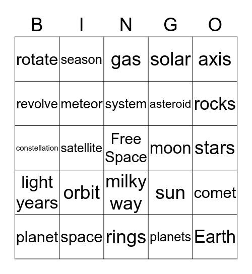 Solar System Bingo Card